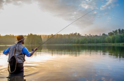 man fishing in a lake